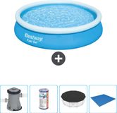 Bestway Fast Set Bestway Rond Opblaasbaar Fast Set Zwembad - 366 x 76 cm - Blauw - Inclusief Pomp Filter - Afdekzeil - Grondzeil