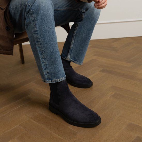 Manfield Heren Donkerblauwe Suède Chelsea Boots Maat 41