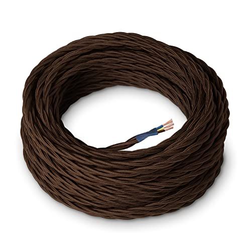 Amarcords - Elektrische textielkabel, bruin, zijde, 5 meter, geaard, 3 x 0,75 mm
