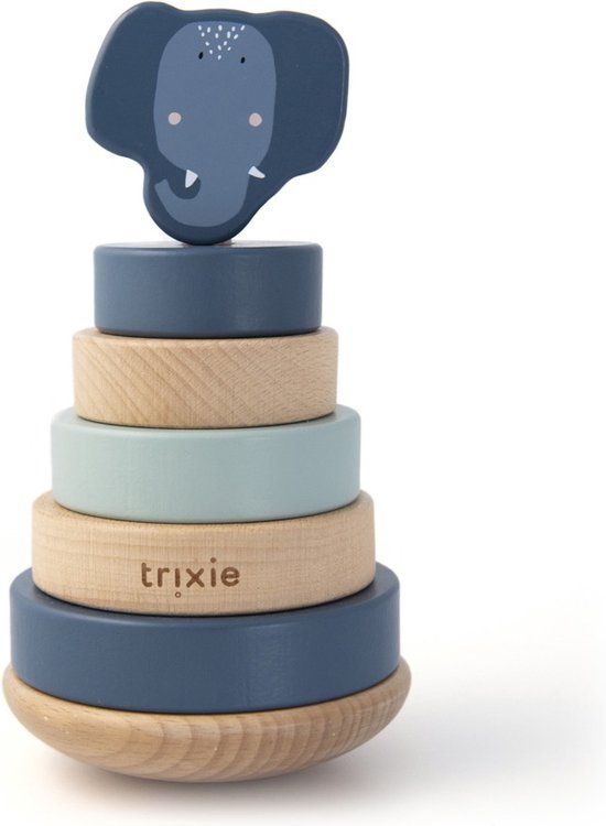 Trixie Houten Stapeltoren - Mrs. Elephant - Educatief - Hout Speelgoed - 10x10x18 cm