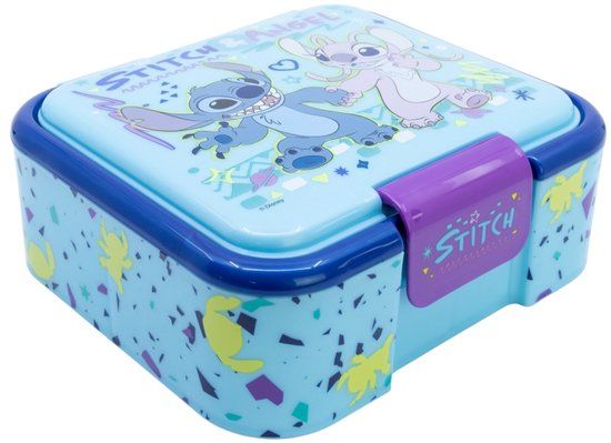 Stor S.L. Stor Stitch & Angel Broodtrommel – 3-vaks Kinder Lunchbox – 900 ml – BPA-vrij – Blauw