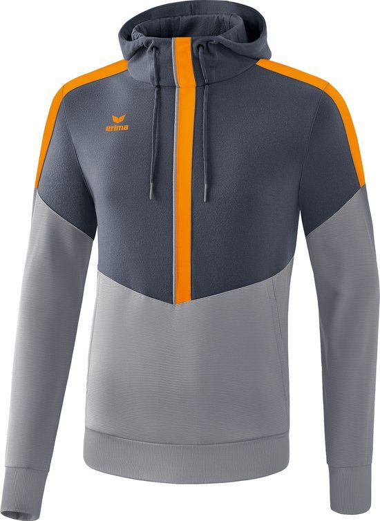 Erima Squad Sweatshirt Met Capuchon - Slate Grijs/Monument Grijs/New Oranje - Maat L