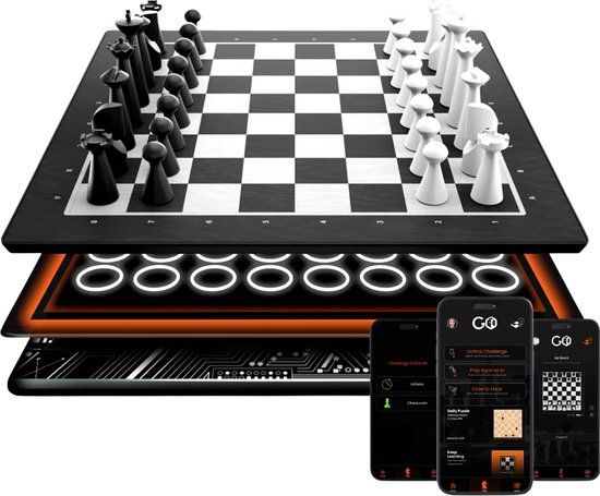 GoChess Slim Elektronisch Schaakbord met App - AI Schaakcomputer & Online Multiplayer - 32 Niveau's - LED Coaching - Oplaadbaar & Bluetooth - Inclusief Schaakstukken