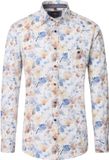 CASA MODA Sport casual fit overhemd - popeline - wit met geel - blauw en bruin bloemen dessin - Strijkvriendelijk - Boordmaat: 41 - 42
