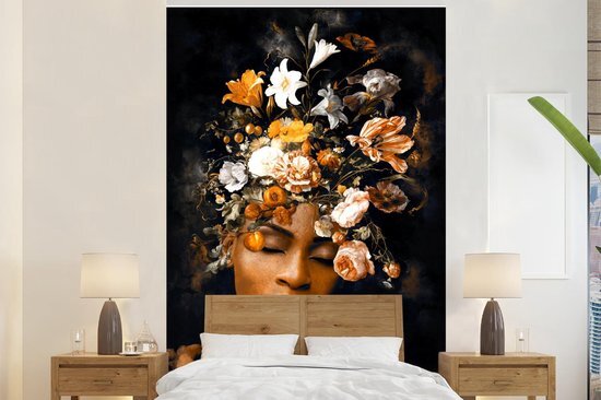 Nr1Wallpaper Behang - Fotobehang Bloemen - Vrouw - Goud - Breedte 200 cm x hoogte 300 cm