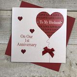 WHITE COTTON CARDS Balloon verjaardagskaart "To My Husband On Our First Anniversary", handgemaakt, PD90-1