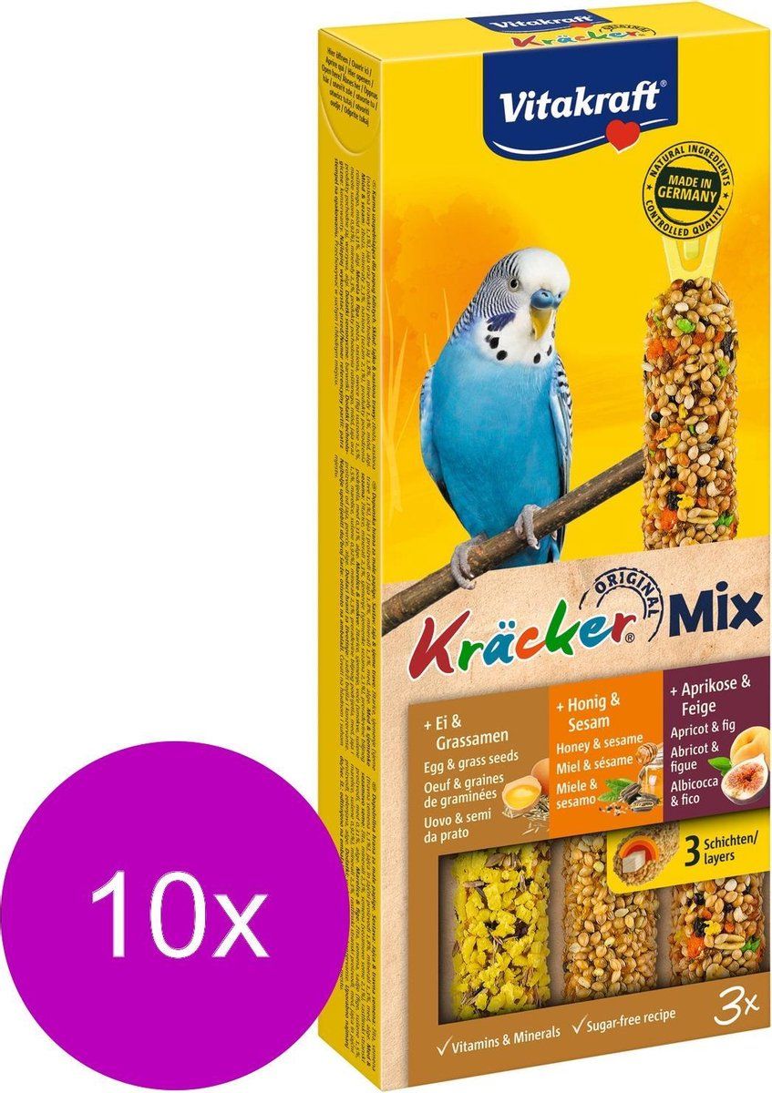 VITAKRAFT Parkiet Kracker Honing/Fruit/Ei 3 in 1 - 10 stuks