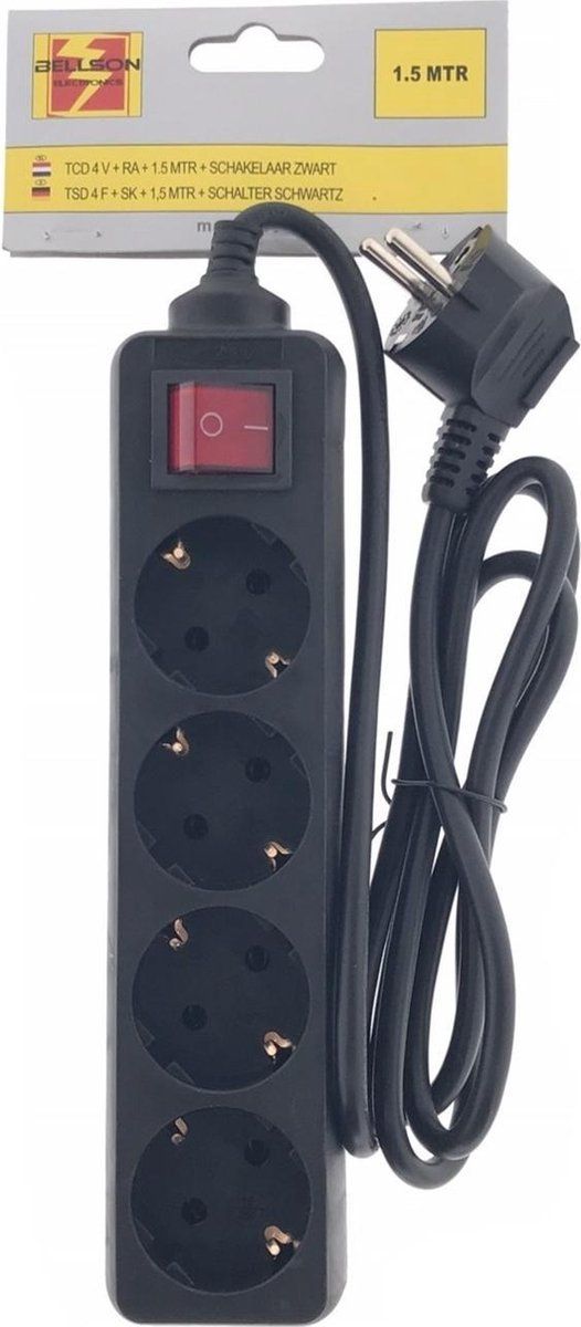 Benson stekkerdoos TCD 4V - RA - 1.5 Meter - Zwart - 2500Watt