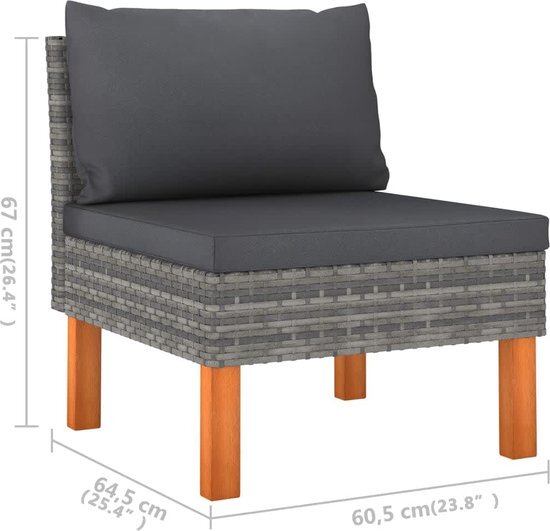 vidaXL 6-delige loungeset met kussens poly rattan grijs