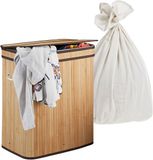 Merkloos Relaxdays Wasmand met deksel, 2 vakken, opvouwbaar, bamboe, 100 liter