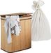 Merkloos Relaxdays Wasmand met deksel, 2 vakken, opvouwbaar, bamboe, 100 liter