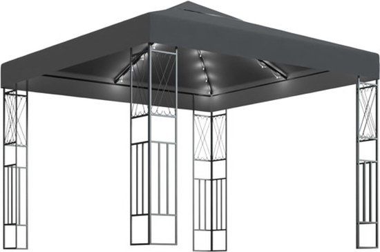 vidaXL Prieel met LED-lichtslinger 3x3 m stof antracietkleurig