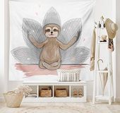 Merkloos Luiaard Wandtapijt voor Meditatie en Muurdecoratie - 230 x 140 cm - Roze Bruin Grijs