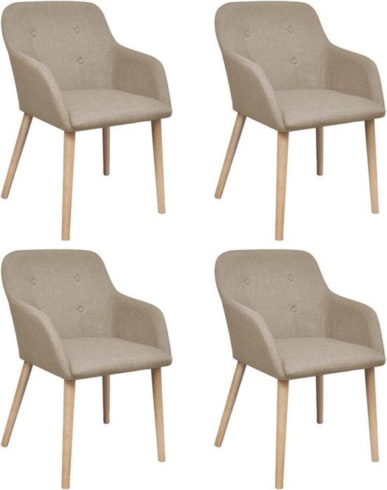 vidaXL Eetkamerstoelen - 4 stuks - Stof en Massief Eikenhout - Beige