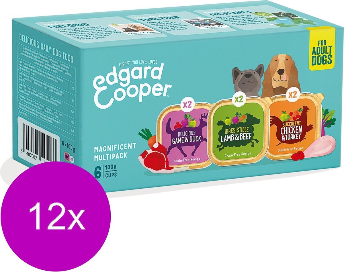 Edgard & Cooper 12x Hondenvoer Multipack Kip - Wild - Lam 6 x 100 gr