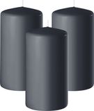 Enlightening Candles Bougie cylindrique/bougie pilier - 3x - anthracite - D6 x H15 cm - 58 heures de combustion - Bougies épaisses - Pour chandelier ou plateau