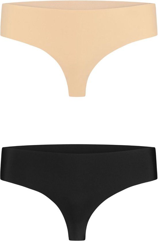 Bye Bra Onzichtbare String, naadloos ondergoed dames, string, seamless string, seamless ondergoed dames 2 Pack - Beige/Zwart, L
