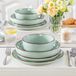 Vaisselle 8 personnes 32 pièces grès glaçure sésame décoration bord jade vert