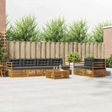 vidaXL - Bank loungeset - 6 zitplekken - Natuurlijk en antraciet - Acacia hout