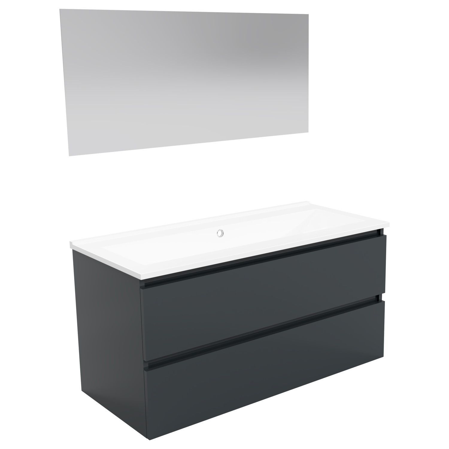 Boss & Wessing Paris Badmeubel 100 cm Mat Wit Wastafel Compleet Hoogglans Antraciet (1 of 2 Kraangaten)