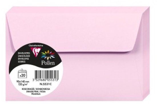 Clairefontaine Stuifmeel Enveloppen 90x140 mm Snoepjesroze