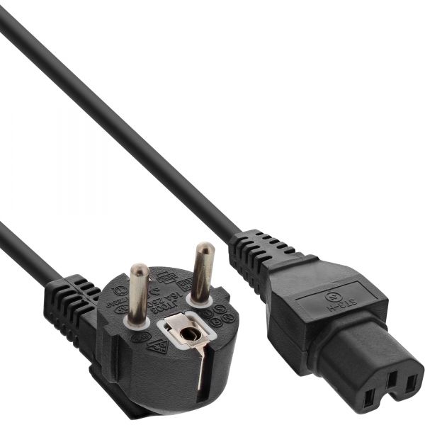 InLine Stroomkabel - C15 - Type F - Haaks - Zwart - 5 meter