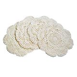 Phantomon Set van 4 ronde handgemaakte kanten placemats 100% katoen 20,3 cm (beige)