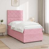 vidaXL Boxspringbed met matras Roze 100 x 200 cm Fluweel