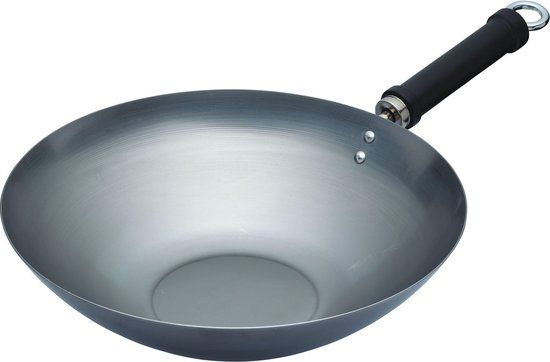 KitchenCraft World of Flavours Carbon Steel Wok - 30cm - Grey
