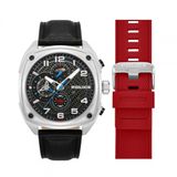 Police Portland 42mm Multifunctioneel herenhorloge Grijze wijzerplaat met zwart/rood leer