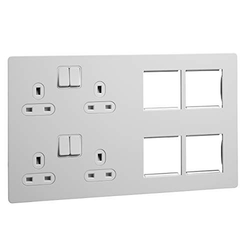 Schneider Electric Ultieme schroefloze platte plaat - geschakeld 4 bende stopcontact, dubbele pool met combinatiemediaplaat, wit