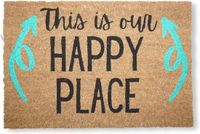 Happy Place Tapis de porte drôle pour l'entrée de la maison | Tapis de porte pour porte d'entrée extérieure | Tapis de porte en fibre de coco naturelle avec base en PVC durable | 60x40x1,5cm