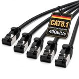 Netwerkkabel 1aTTack.de 0,5 m Cat 8.1 LAN-kabel netwerkkabel (5 stuks) Cat 8 Ethernetkabel met RJ45-connector Slank en dun met een transmissiesnelheid van 40 Gbps Zwart 0,5 meter