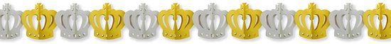 Bellatio Decorations Shoppartners Bv Slinger Kroontjes - 300 cm - goud met zilver - papier - versiering - feestslinger - Koningsdag decoratie
