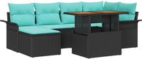 vidaXL - Tuinbank - Set - 7 - st - Zwart - Poly - rattan
