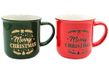 Dekohelden24 Kerstmok - Set van 2 mokken van aardewerk in rood en groen met opschrift "Merry Christmas"