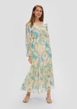 s.Oliver Robe Col en V Manches Longues Fleurie Polyester 38 Écru