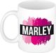 Bellatio Decorations Marley Koffie mok - Beker - Roze Verfstrepen - 300 ml - Wit