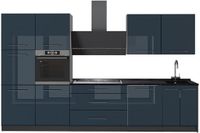 Vicco Complete keukeneenheid Fame-Line, Donkerblauw hoogglans/Antraciet, 340 cm zonder werkblad