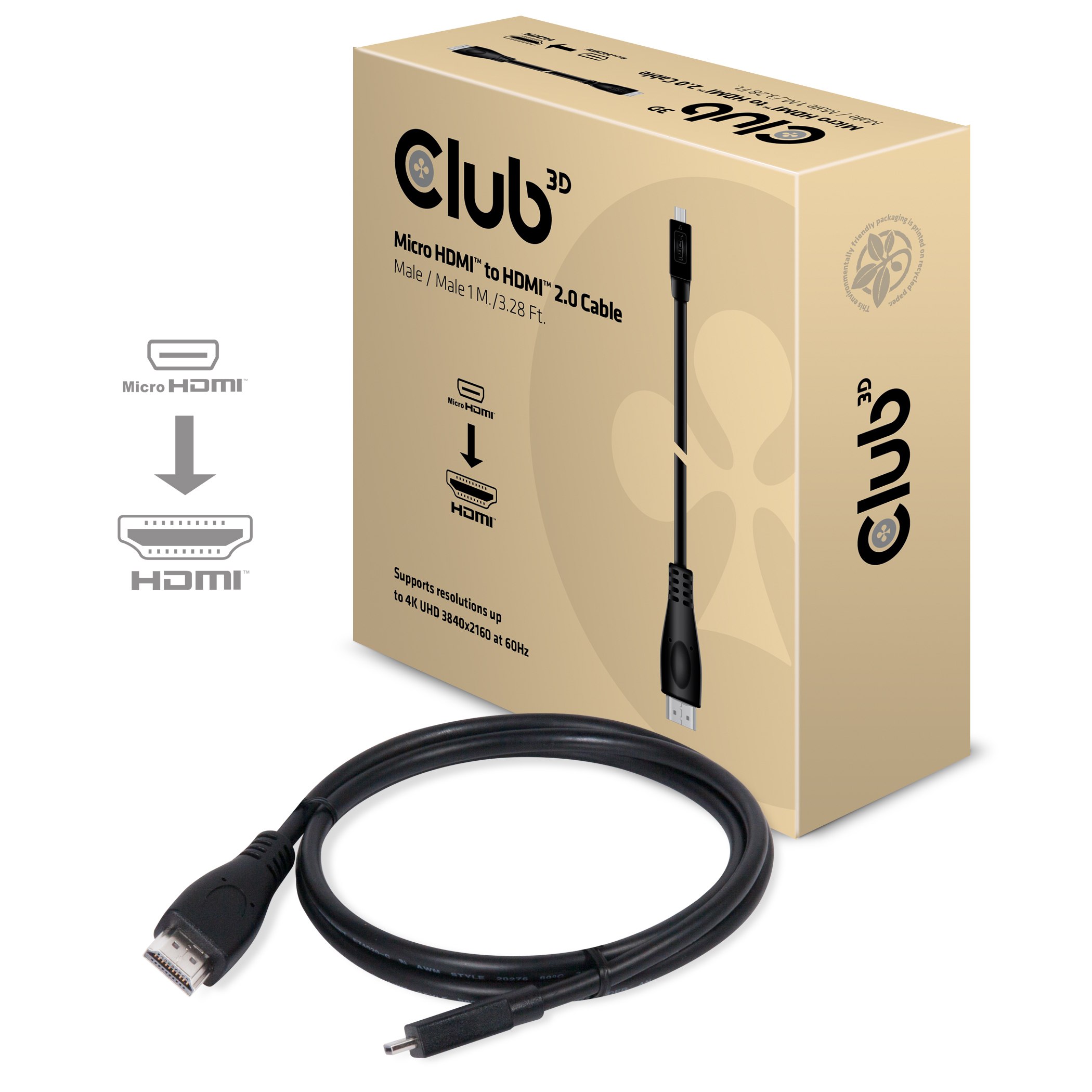 Club 3D Micro HDMI™ naar HDMI™ 2.0 4K60Hz Kabel 1M