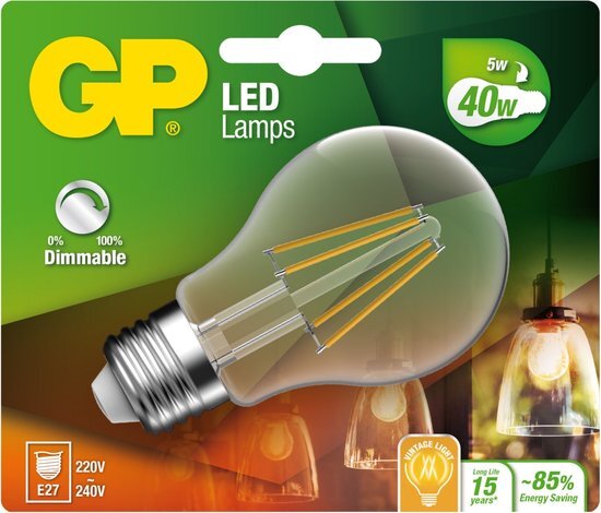 GP Batteries LED lamp E27 5W 470Lm peer filament dimbaar