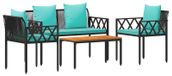 Bol Ensemble de meubles de jardin 4 pcs poly rotin noir et turquoise