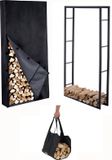 Lendo Online Porte-bûches 100x25x196cm Porte-bûches Rangement de bois avec housse de protection imperméable Acier noir Oxford