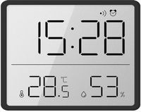 Merkloos Digitale Alarmklok - Klein LCD Display met Temperatuur en Vochtigheid - 12/24 Uur & °C/°F - Magnetische Batterij-Aangedreven Tafelklok voor Thuis, Kantoor, School en Reizen - Zwart