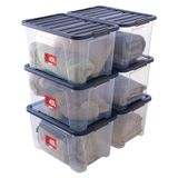 SUNDIS Wave Box, opbergbox met clip-on deksel, 45L, stapelbaar, set van 6 | Kunststof transparant, multifunctioneel en ideaal voor het opbergen van speelgoed, kleding en documenten