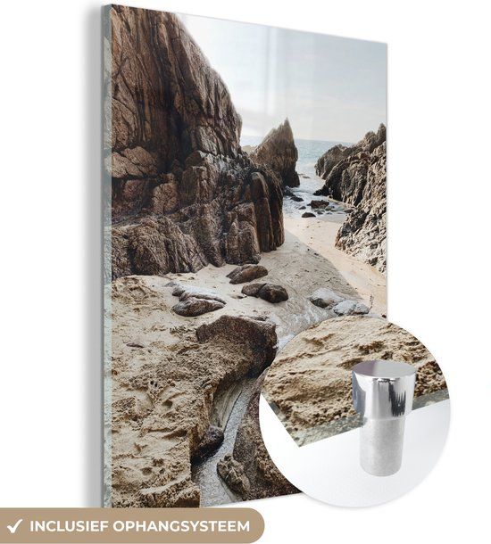 MuchoWow® Glass Painting 60x80 cm - Acrylic Glass Painting - Beach - Summer - Rocks - Photo on Glass - Paintings