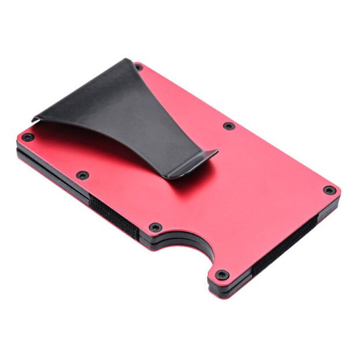 Gemeer Aluminium Carbon Fiber Wallet - Portemonnee Portefeuille Pasjeshouder Krediet Kaart Geld Clip - Rood