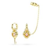 Swarovski Idyllia oorhangers met ear cuff, Verschillende slijpvormen, Hart met sleutel, Roze, Goudkleurige toplaag