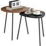 MOBLIVA Lot De 2 Tables Basses Gigognes Avec Cadre Métal, Tables D'Appoint Rondes Et Triangulaires Style Contemporain Pour Salon, Finition Noyer Et Noir