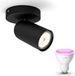 Philips Hue Pongee Spot en saillie (Noir) - Lumière blanche et colorée - Spot mural ou spot de plafond avec 1 point lumineux - GU10 - Hue White and Color Ambiance